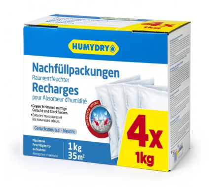 HUMYDRY Nachfüllpackungen 4x1kg Für Luftentfeuchter, 60004C3